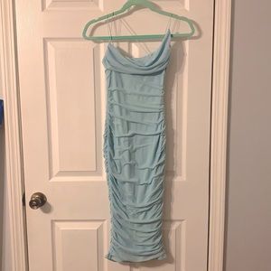 OH POLLY Ruched mini dress in aqua